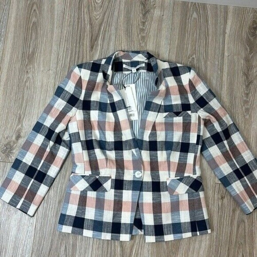 Veronica Beard Blue, Cream & Pink Plaid Blazer